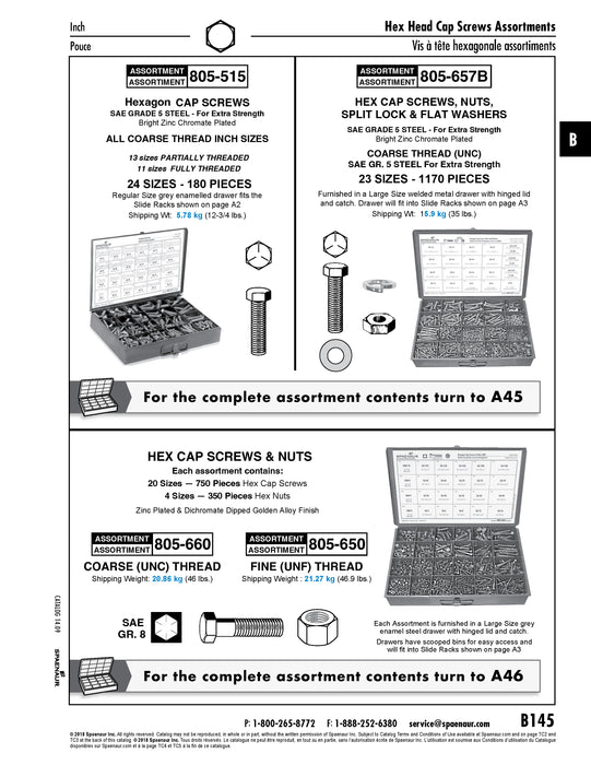 Assortiment de vis à tête hexagonale GR 8 (UNF) et d'écrous