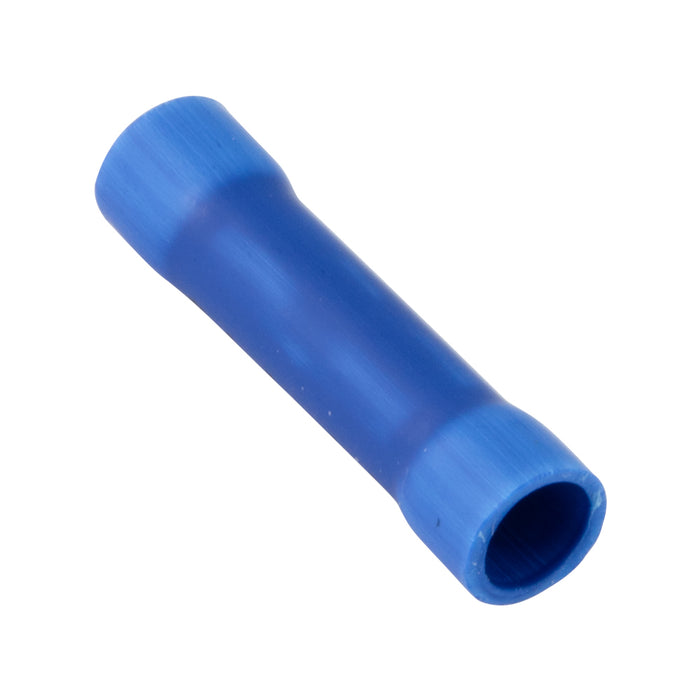 Butt Connector Insulated Solderless 16-14 Wire, A=1, E=5/32, F=13/64 Electrolytic Copper, Blue Plastic Insulator, Bright Tin Plate by Spaenaur Inc.