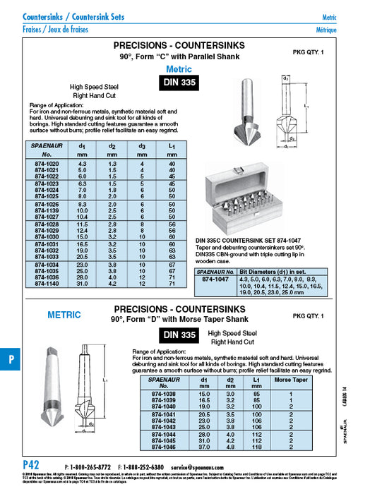 Precision Countersink, 90 Degree, W/ Straight Shank DIN 335C 11.5mm High Speed Steel DIN 335C 11.5