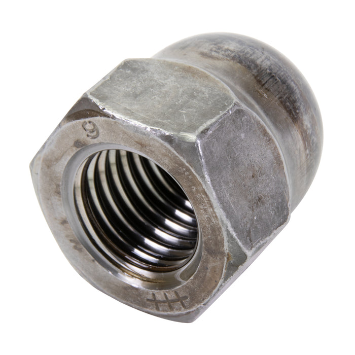 Écrou borgne, M10 x 1,50 mm, largeur à plat (WAF) 16,0 mm, épaisseur (THK) 18,0 mm, acier brut, conforme à la norme DIN 1587, fabriqué par Spaenaur Inc.