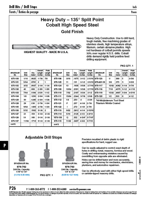 Jobber'S Length Drill, Heavy Duty, 135 Degree Split Point 11/32" DIA Cobalt Hss, Gold Finish