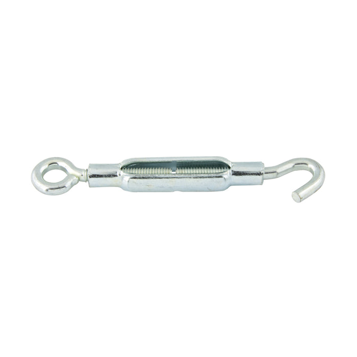 Tendeur, crochet et œillet, filetage n° 12-24 (diamètre du matériau 0,185 po), longueur ouverte 6-3/8 po, longueur fermée 4-1/2 po, prise 1-7/8 po, acier zingué par Spaenaur Inc.