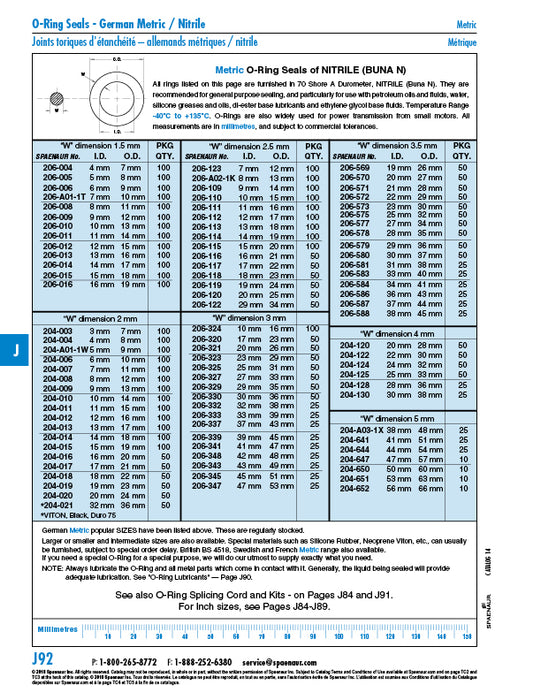 Joint torique, métrique allemand, 70 Duro, 37 mm de diamètre intérieur x 43 mm de diamètre extérieur x 3 mm d'épaisseur, nitrile, par Spaenaur Inc.