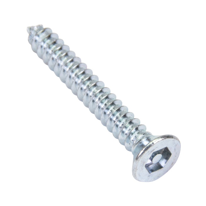 Tapping Screw, Flat Head Security Hex Socket Drive, #10 x 2" Length, Steel Zinc Plated