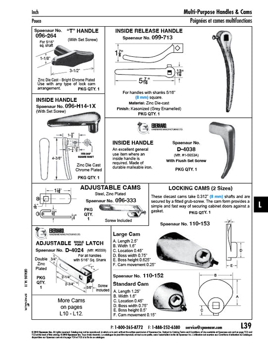 Large Locking Cam 5/16" Square Hole 2.5" L x 1.6" W Diecast Alloy by Spaenaur Inc.