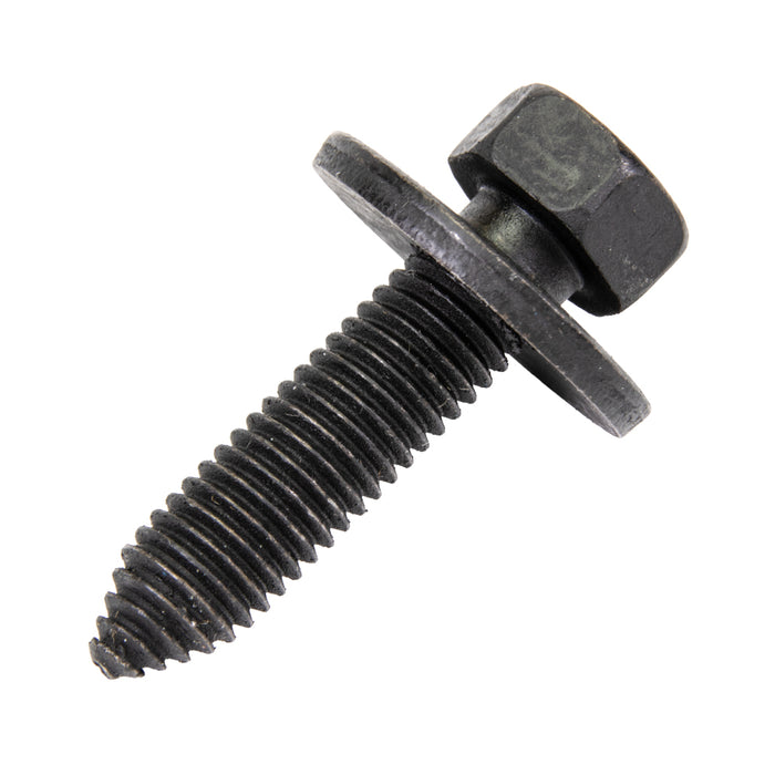 Sems Machine Screw Indented Hex Hd, With 1" OD Flat Washer, Dog Point, 3/8"-16 UNC X 1 3/16" Length, Low Carbon Steel, Phosphate & Oil by Spaenaur Inc.