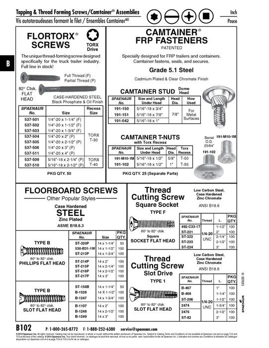 Thread Rolling Screws, Flat Head Torx T40 Drive, Partially-Threaded, 5/16"-18 x 2-1/2" Length, Case Hardened Low Carbon Steel Black Phosphate & Oiled