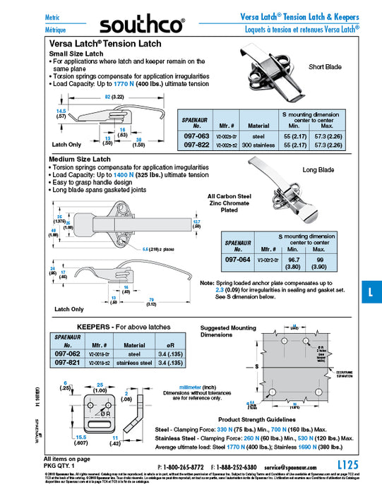Keeper for 200 & 300 Series "Versa Latch" Tension Latch 1" Wide (.135" Hole DIA) Steel Zinc Plated by Spaenaur Inc.