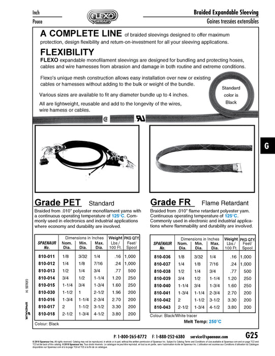"Flexo Fr" Flame Retardant Braided Expandable Sleeving 1/2" DIA x 500 Ft Roll Polyfyre Black