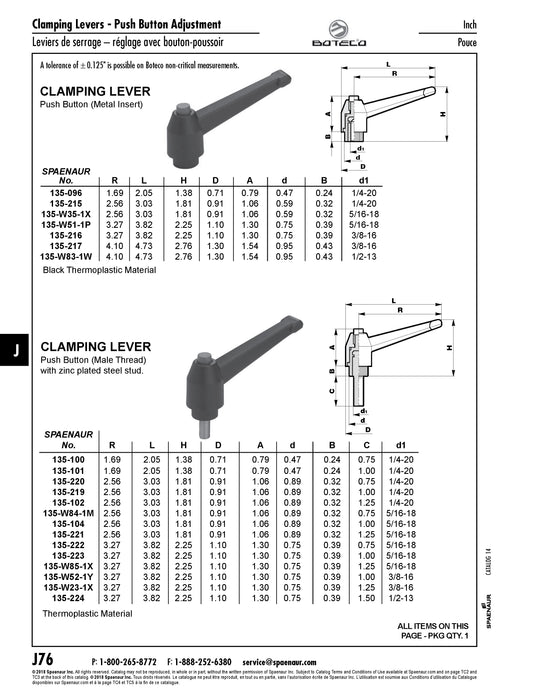 Push Button Clamping Lever, Male 3.82" Length, 5/16"-18 x 1-1/4" Stud, 2.25" Overall Height Thermoplastic Material Black