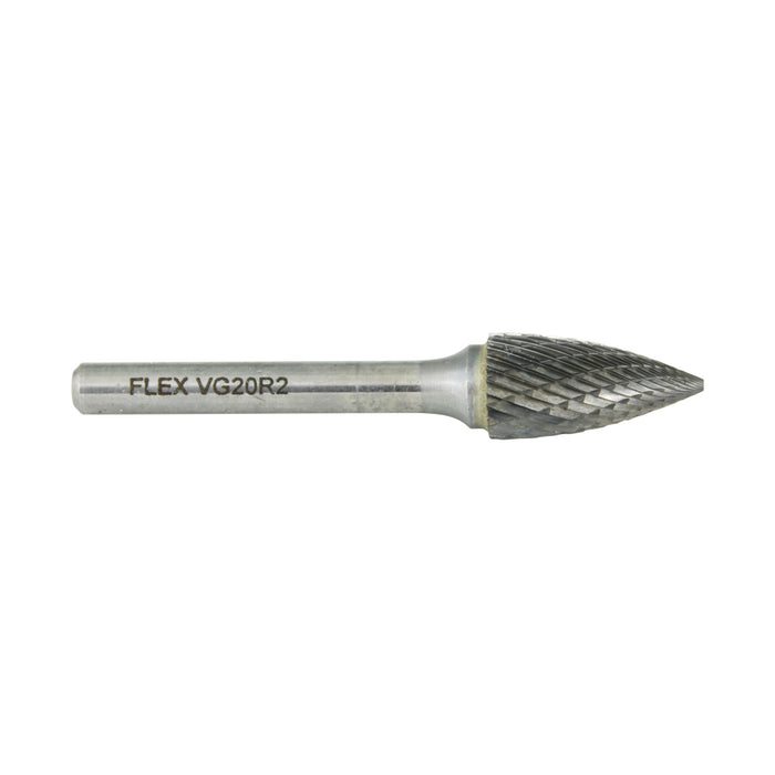 Carbide Burr, Double Cut Pointed Tree Shape 3/8" DIA x 3/4" LGTH x 1/4" Shank Hardened Steel Shank, Tungsten Carbide Tip by Spaenaur Inc.