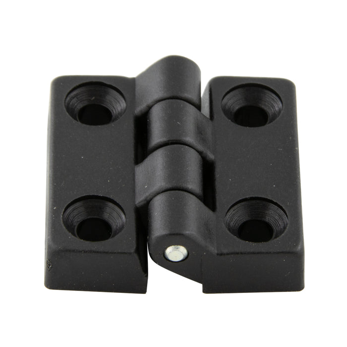 Plastic Hinge, Interior Mounting Brass Tapped Female Insert 1.89" x 1.89" x .41" Thermoplastic Material, Black Zinc Plated Steel Pin by Spaenaur Inc.