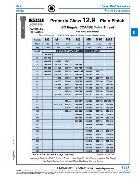 Vis à tête hexagonale DIN 912 M5 x 0,80 x 75 mm LG, filetage partiel CL 12.9 Acier allié au carbone moyen DIN 912/12.9/Part M5X75