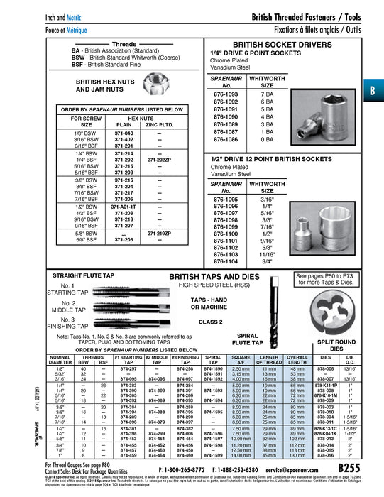 Starting (Taper) Tap 1/4" Bsf High Speed Steel by Spaenaur Inc.