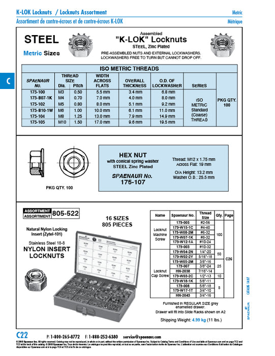 Hex Nut with Conical Spring Washer, M12 CL 8 Steel Zinc Plated