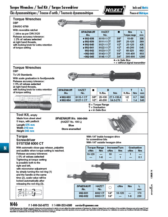 Clé dynamométrique à entraînement 3/4" avec cliquet réversible et bouton de verrouillage 100 - 400 Nm Chrome Vanadium Chromé par Spaenaur Inc.