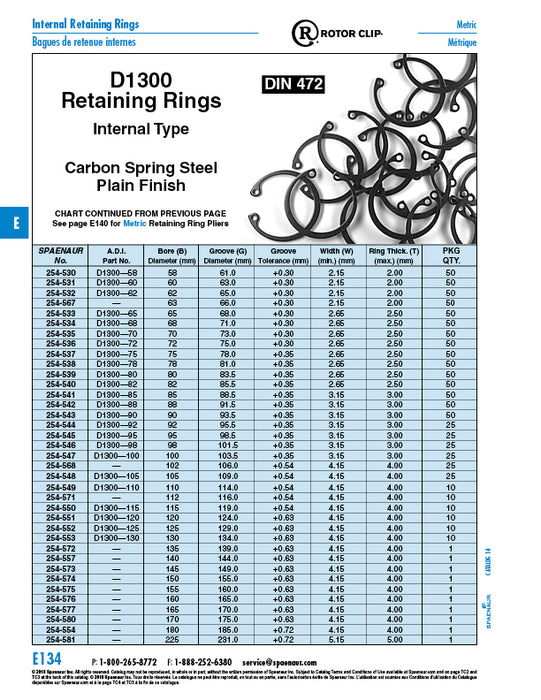 Retaining Ring Internal DIN 472 125mm Bore DIA x 129mm GRoove DIA High Carbon Spring Steel Plain DIN 472 125 by Rotor Clip