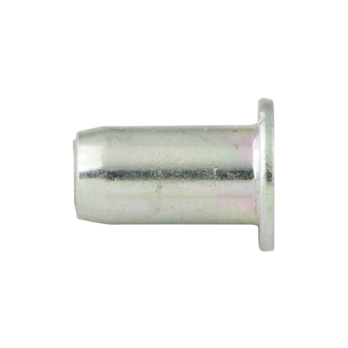 Flat HD Rivet Nut Open End Keyless 1/4"-28 UNF x 0.200-0.260" Grip Steel Cad Plated
