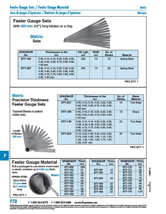 Feeler Gauge Strip In Roll Of 5M Length W/Continuous Markings, 0.80 x 13 mm x 5 Metre Tool Steel Plain