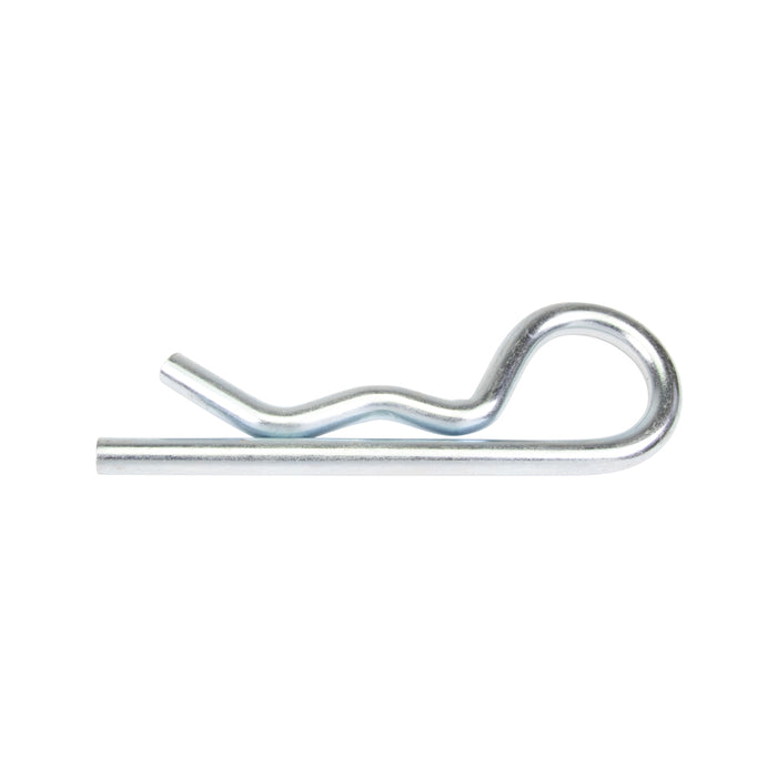 Attache pour goupille d'attelage, fil de 8 mm, longueur de 110 mm entre l'œillet central et l'extrémité de la goupille, acier zingué