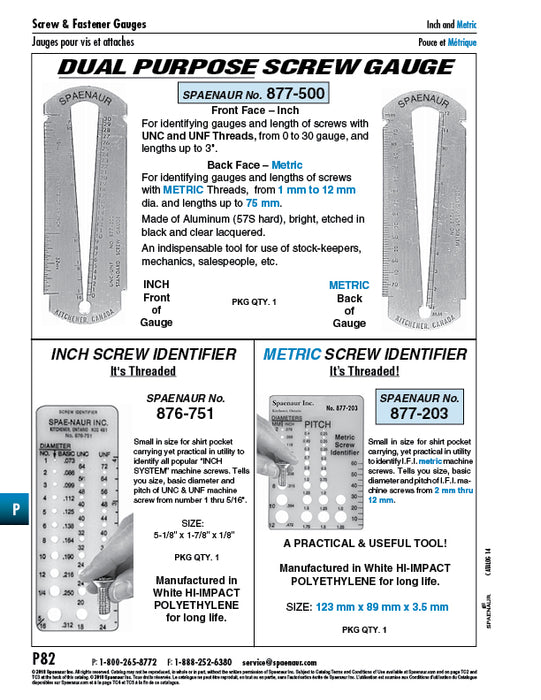 Screw Gauge, One Side Metric & Other Side Standard UNC-UNF Thickness .064 Aluminum (57S Hard) by Spaenaur Inc.