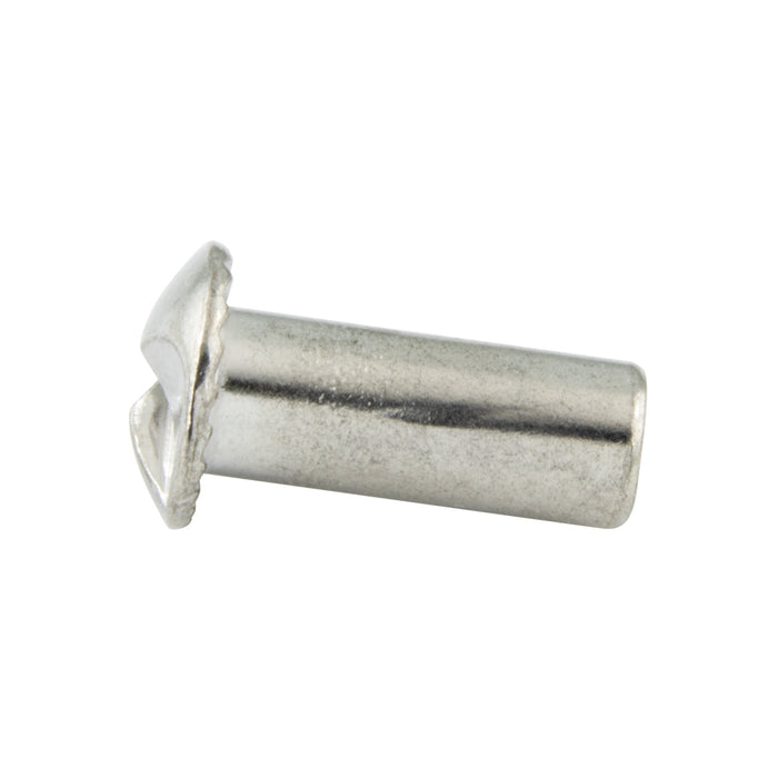Sleeve Nut Oval Countersunk Slot HD #8-32 UNC x 3/8" L, x 11/32" Head DIA x 1/4 Bar DIA Brass, Nickel Plated tolerances: Overall Length: 13/32" +/-.015" Barrell DIA. : 1/4" +/-.005" Tap Depth 1/4" Minimum Slot: .040" Wide +/-.015" x .030" Deep
