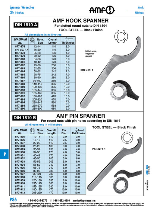 Pin Spanner, 4mm Thick, DIN 1810B 34-36mm x 170 Steel Black by Spaenaur Inc.