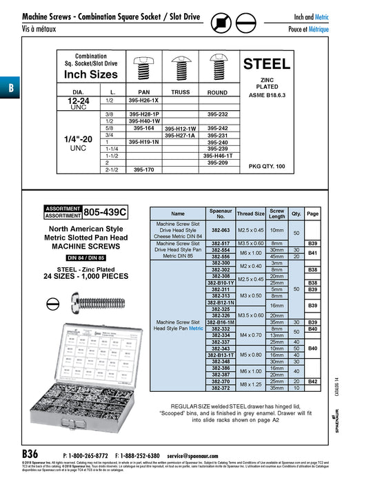 Machine Screw, Round Head, Combination Sqaure Socket Slot Drive, #10-32 UNF x 2" Length, Steel Zinc Plated by Spaenaur Inc.