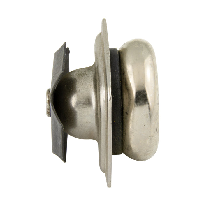 Glissière pour meuble, type à retenue interne, non pivotante, avec coussin pour base en acier tubulaire carrée de 1 1/8 po, calibre 20, nickelée par Spaenaur Inc.
