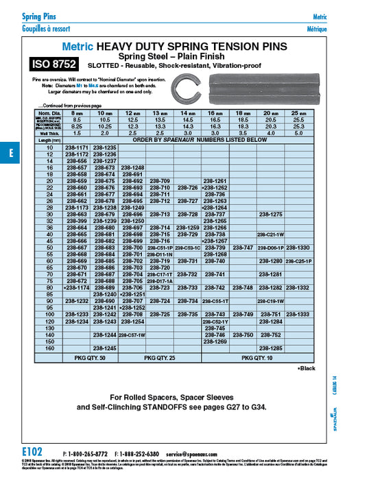 Heavy Duty Tension Pin 25mm x 60mm Hi Carb Spring Steel Plain Finish ISO 8752 25X60 by Spaenaur Inc.