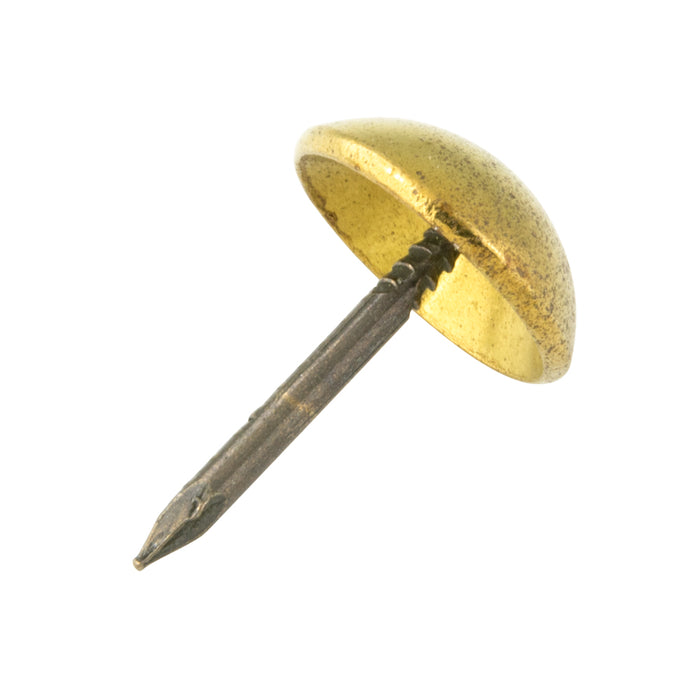Upholstery Nail, High Crown Style 1/2" Head DIA x 3/16" Head THK x 23/32" Sh Brass Head/Steel Shank Polished