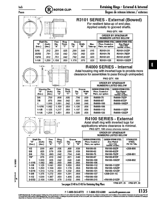 Retaining Ring External (Bowed) 1 1/4" Shaft DIA x .1.176" Free DIA High Carbon Spring Steel Plain by Spaenaur Inc.