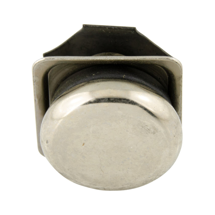 Glissière pour meuble, type à retenue interne, non pivotante, avec coussin pour base en acier tubulaire carrée de 1 1/8 po, calibre 20, nickelée par Spaenaur Inc.