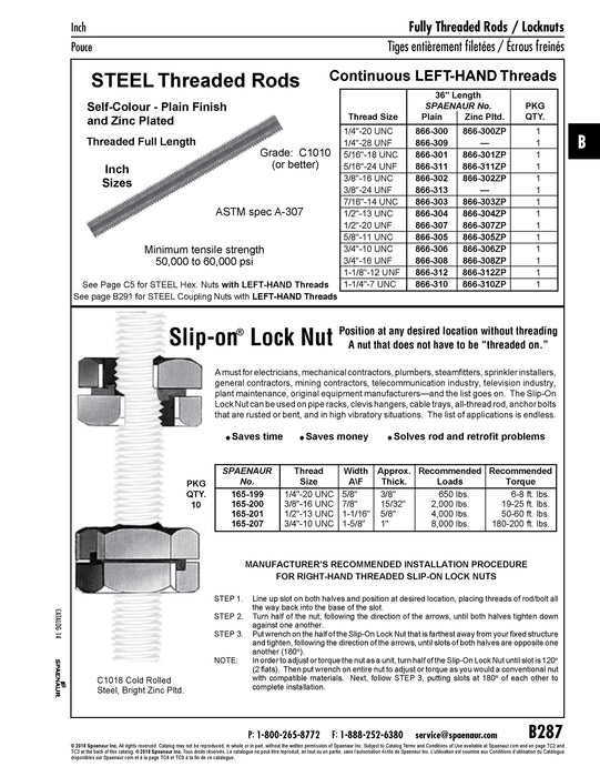 Fully Threaded Rod Left Hand Thread 1/4"-28 UNF x 36" LGTH Steel Plain