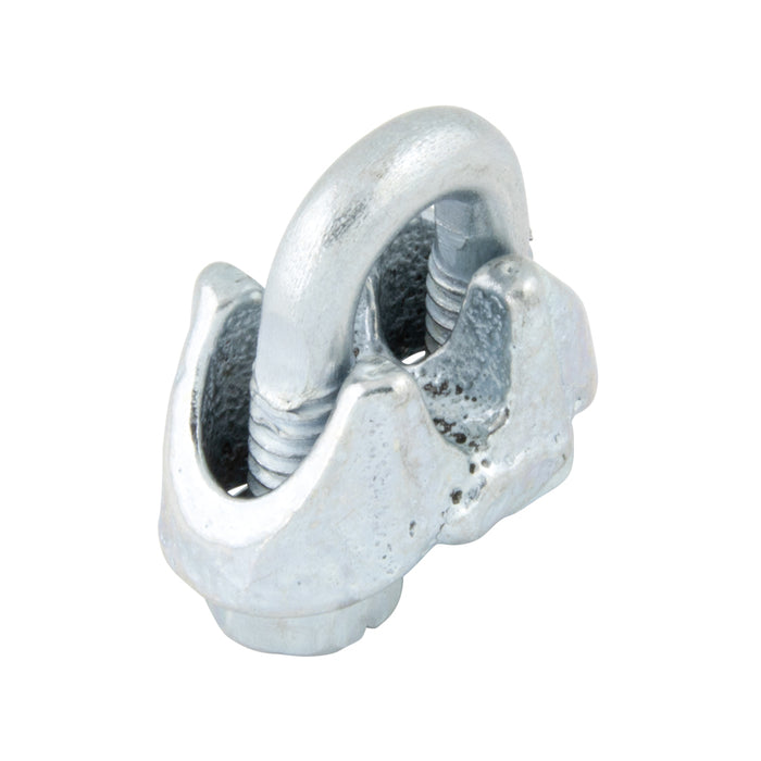 Agrafe pour câble métallique, usage léger pour câble de 1/4 po, base en fonte malléable galvanisée, boulon en U en acier zingué, par Spaenaur Inc.