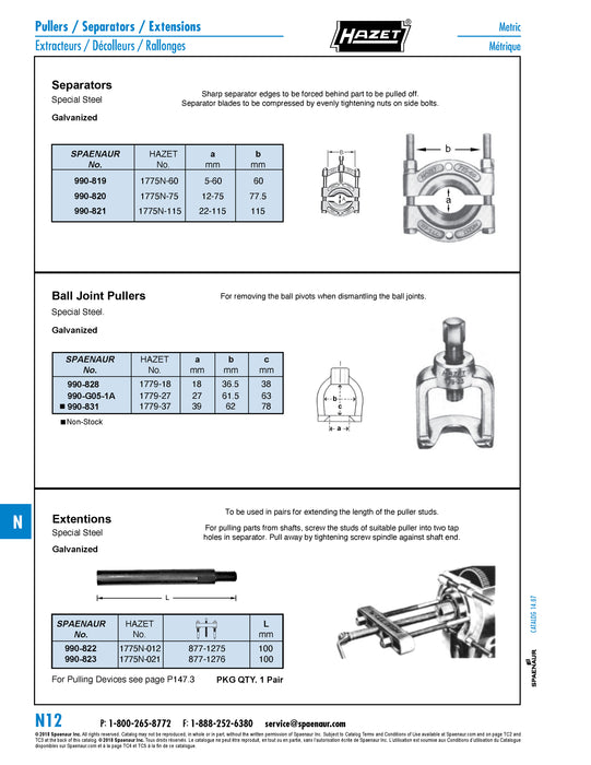 Separator (Use with Hazet #775-16) 12-75mm Special Steel Galvanized