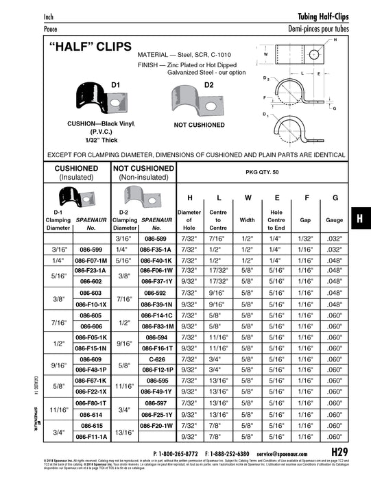 "Half" Clip, Cushioned 3/4" Clamp DIA, 7/32" Hole DIA .875" C to C Steel Hot Dipped Galvanized Black Vinyl Cushion