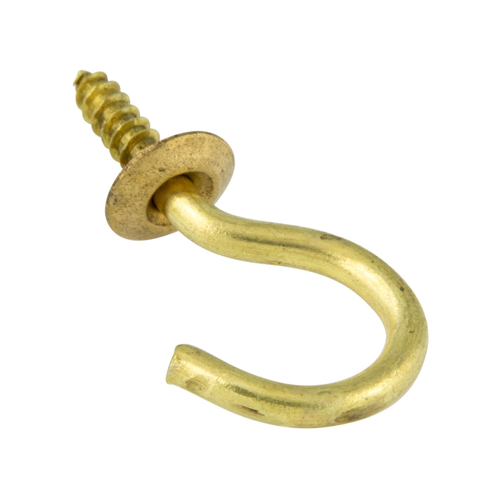 Cup Hook 1-1/2" O/A LGTH, 5/16" Thread LGTH, .120" Wire DIA, 7/16" Opening Solid Brass Plain Finish by Spaenaur Inc.