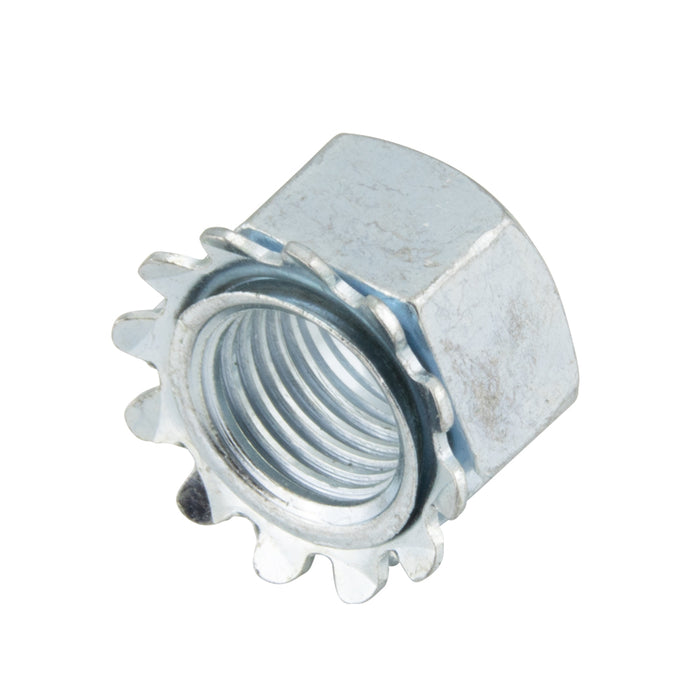 K-Lok Hex Nut W/External tooth Lockwasher 1/4"-20 UNC(7/16"AF x 15/64"O/A TH) Low Carbon Steel Trivalent Zinc Plated