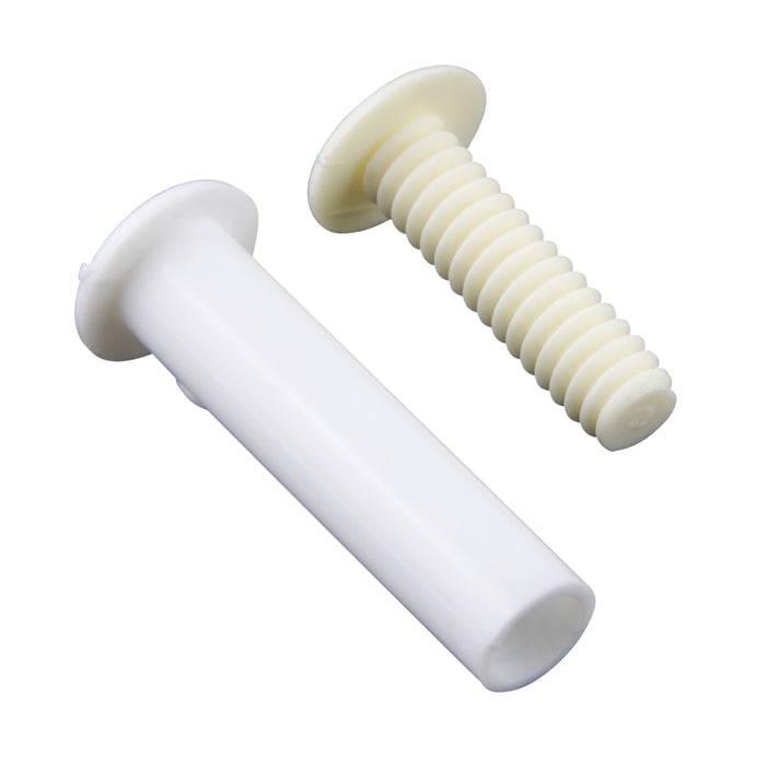 Binder Post & Screw (Nylon), Unslotted Thin Head, Rapid Assembly .240" DIA x 1/2" LG Polyethylene Post, White Colour