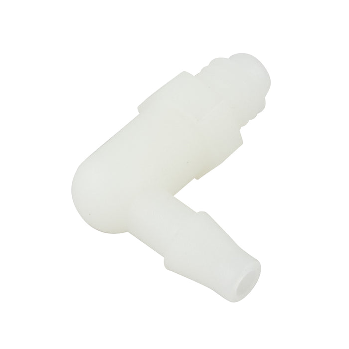 Raccord miniature cannelé à 90 degrés pour tube de 1/4 po de diamètre intérieur (1/8 po-27 NPT) en nylon par Spaenaur Inc.
