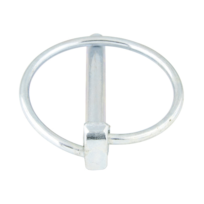 Lynch Pin W/ Spring Steel Snap Ring And Chain & Cotter 9.5mm DIA x 40mm LGTH x 39mm Inside Ring DIA Approx, C-1018 Steel Zinc Chromate Plated ("D" Pin Shape)