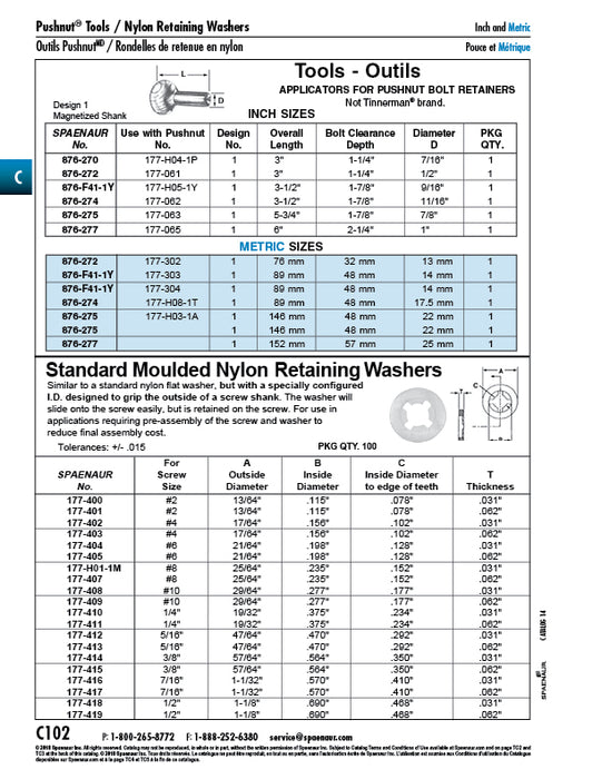 Rondelle de retenue moulée standard 25/64 po de diamètre extérieur x 0,152 po de diamètre intérieur x 0,031 po d'épaisseur Nylon
