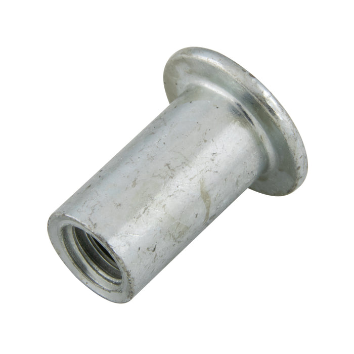 Flat HD Rivet Nut Open End Keyless 5/16"-18 UNC 0.030-0.125" Grip Range C1110/1108 Steel Trivalent Zinc Plating