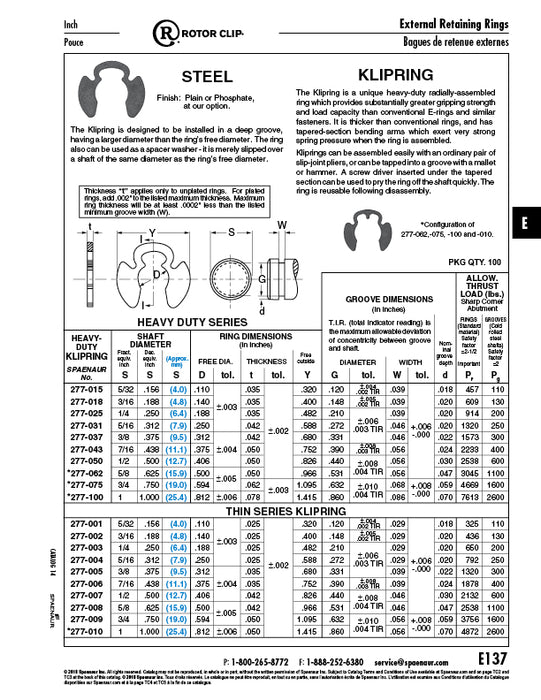Crimp Ring Retainer for .250" GRoove DIA Steel Zinc Plated by Spaenaur Inc.