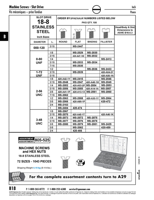 Machine Screw, Binding Head, Slotted Drive, #0-80 UNF x 1/2" Length, Stainless Steel