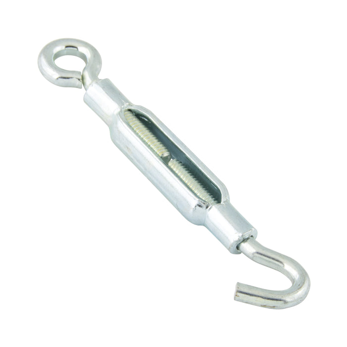 Turnbuckle, Hook & Eye 1/4"-20 Thread (.212" Material DIA) 7-3/8" Open LGTH, 5-1/4" Closed LGTH, 2-1/8" Take-Up Steel Zinc Plated by Spaenaur Inc.