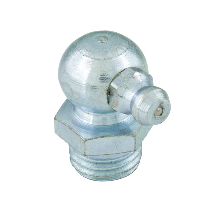 Raccord métrique pour graisse M10 x pas de 1,00 mm, angle court à 90 degrés (11 mm A/F x 18 mm O/A LGTH) Acier zingué 90 degrés/H3 M10X1