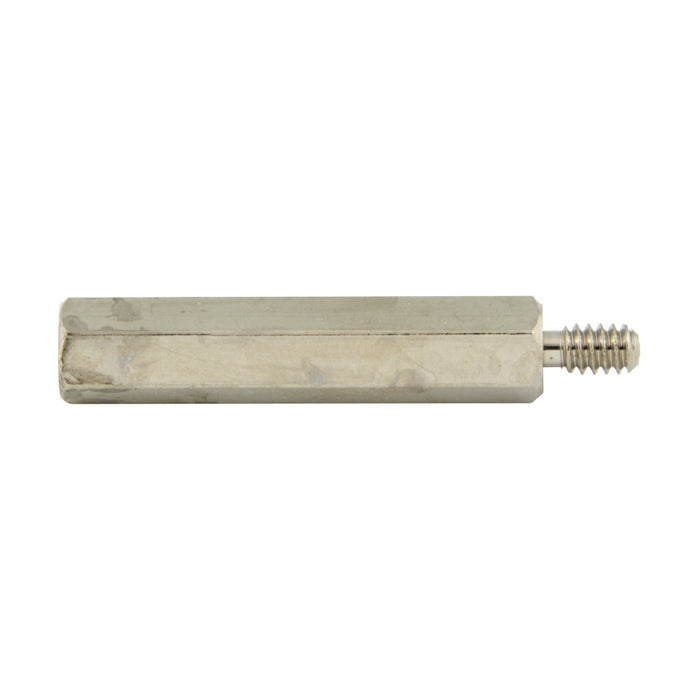 Entretoise hexagonale, filetage mâle/femelle, profondeur du trou 3/8 po, goujon LGTH 1/4 po, filetage #6-32 UNC, 1 3/8 po LGTH, 1/4 po A.F., laiton, nickelé par Spaenaur Inc.