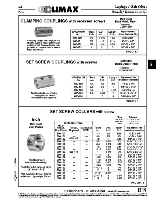 Set Screw Collar 1/4" Bore Steel, Zinc Plated